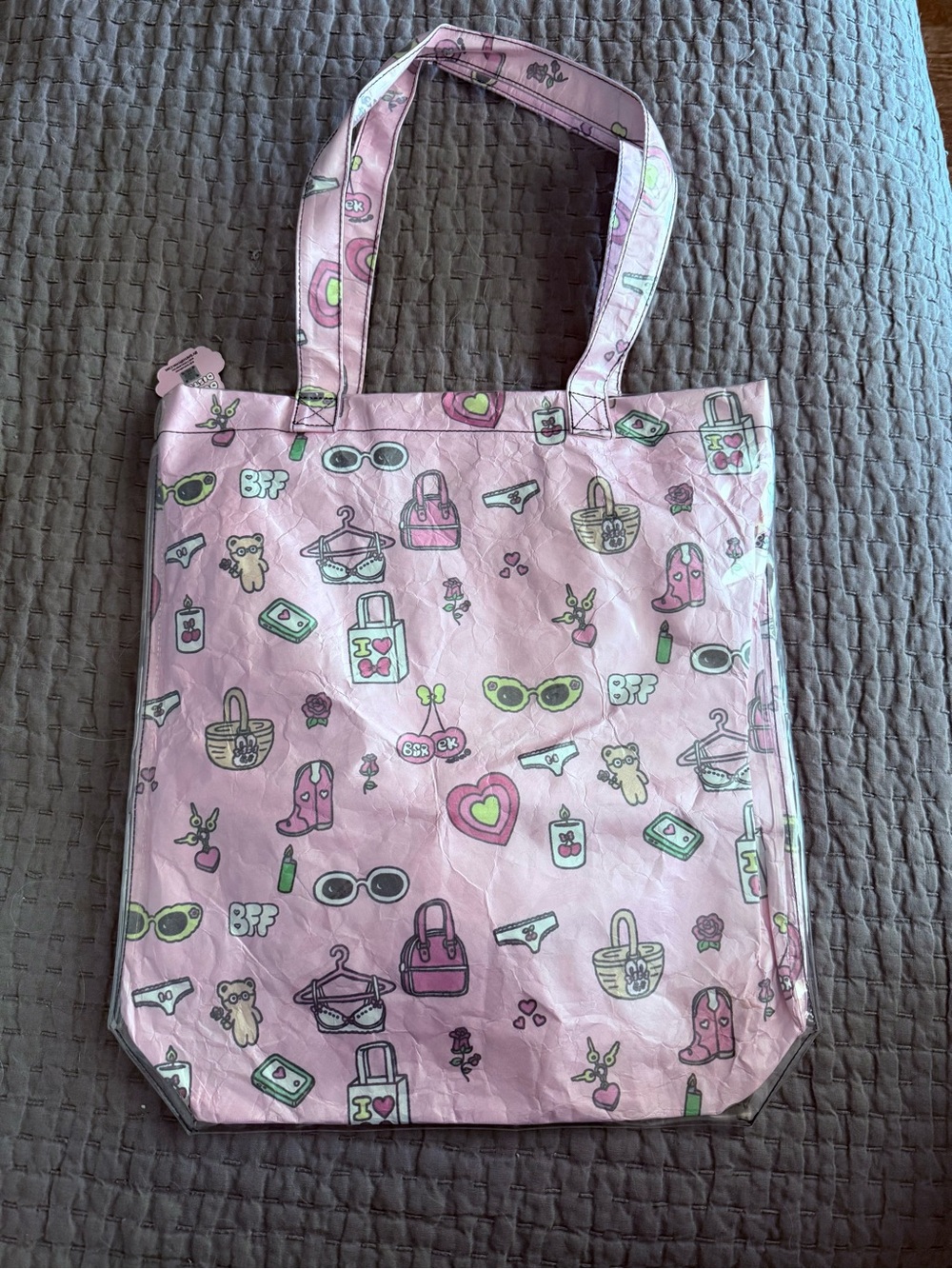 The Little Things Ester Bunny Pink Patterned Tote Bag with Playful Icon Print